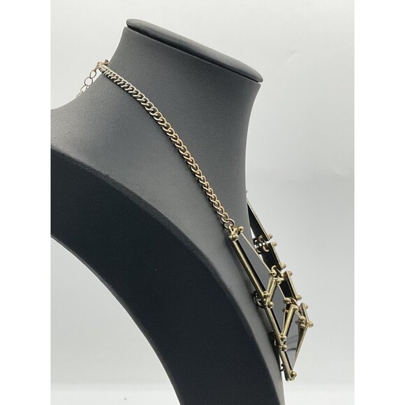 Chunky Black & Gold Geometric Necklace With Adjustable Chain Length - Picture 2 of 4